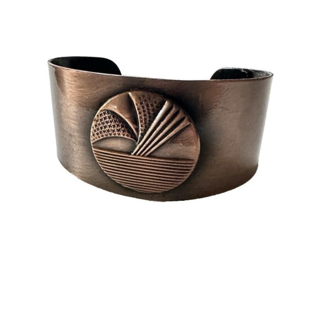 Vintage Wide Modernist Copper Cuff Bracelet‎ 7" Artisan KC